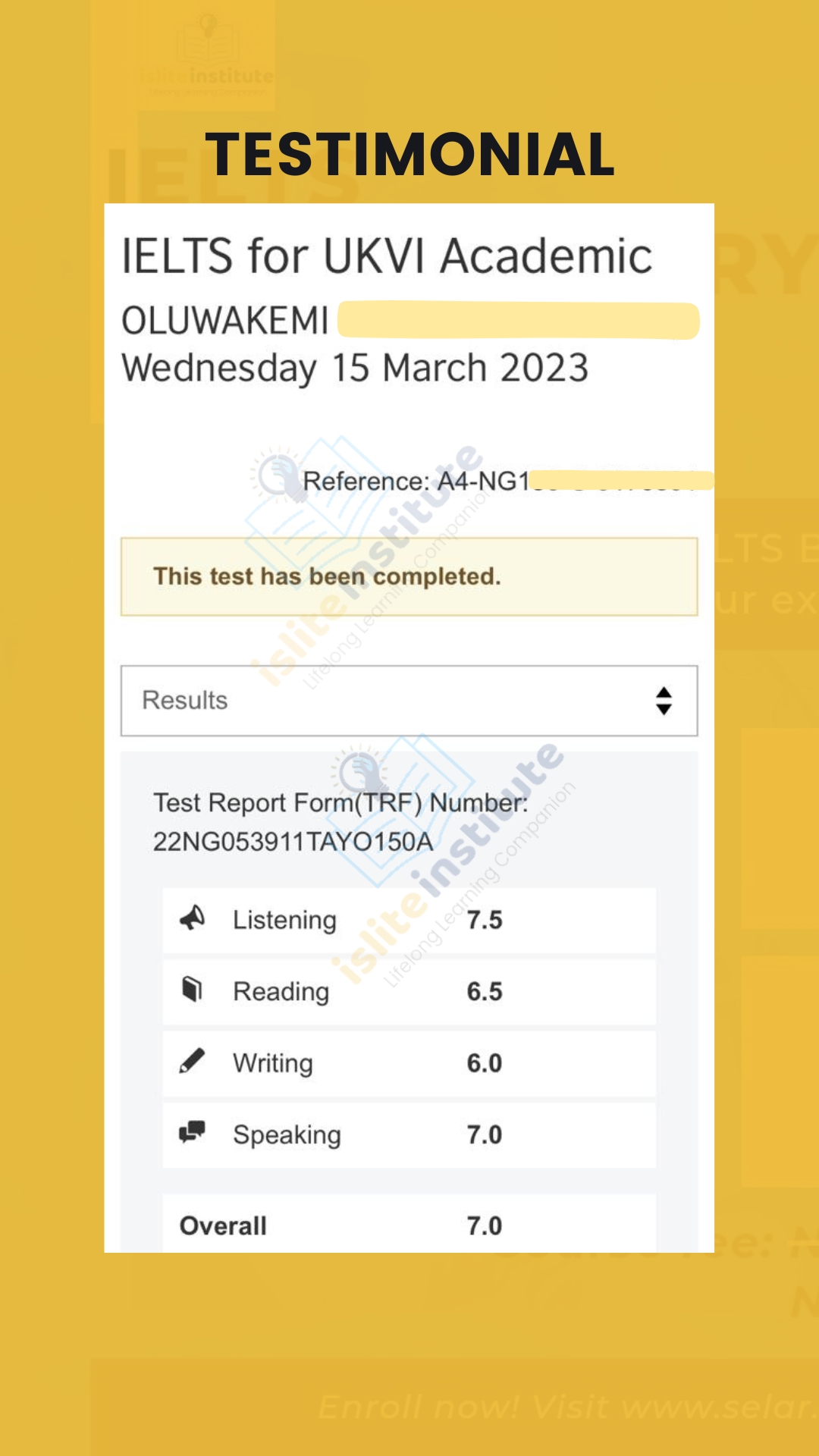 IELTS learner result — Relocation unlocked