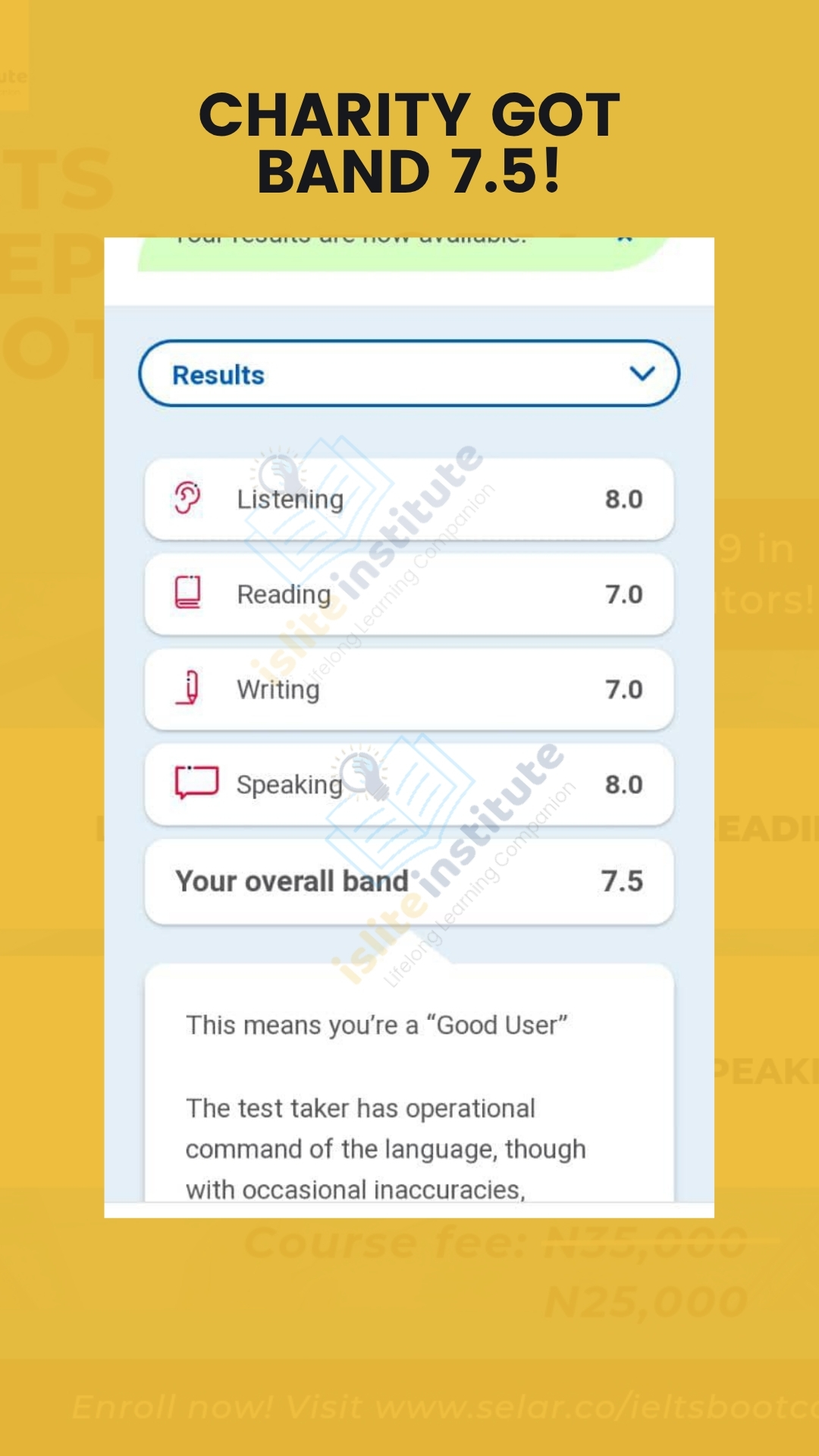 IELTS learner result — Reading section decoded